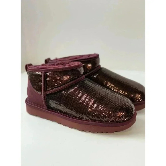 UGG CLASSIC ULTRA MINI MIRROR BALL WILD GRAPE WOMAN'S BOOTS SIZE 8 AUTHENTIC NEW - Picture 7 of 10